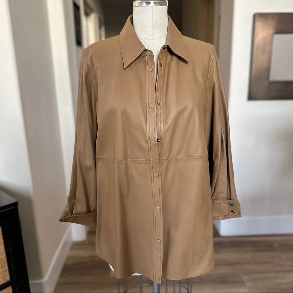 Autograph by Marks & Spencer 100% Leather Snap-front Shirt Jacket - US Size 16 - Picture 3 of 17